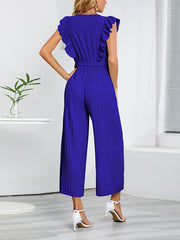 Casual Sleeveless Ruffles Slim Wide Leg Jumpsuit