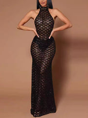 Sexy Halter Neck Backless Sequin Fishtail Evening Dress