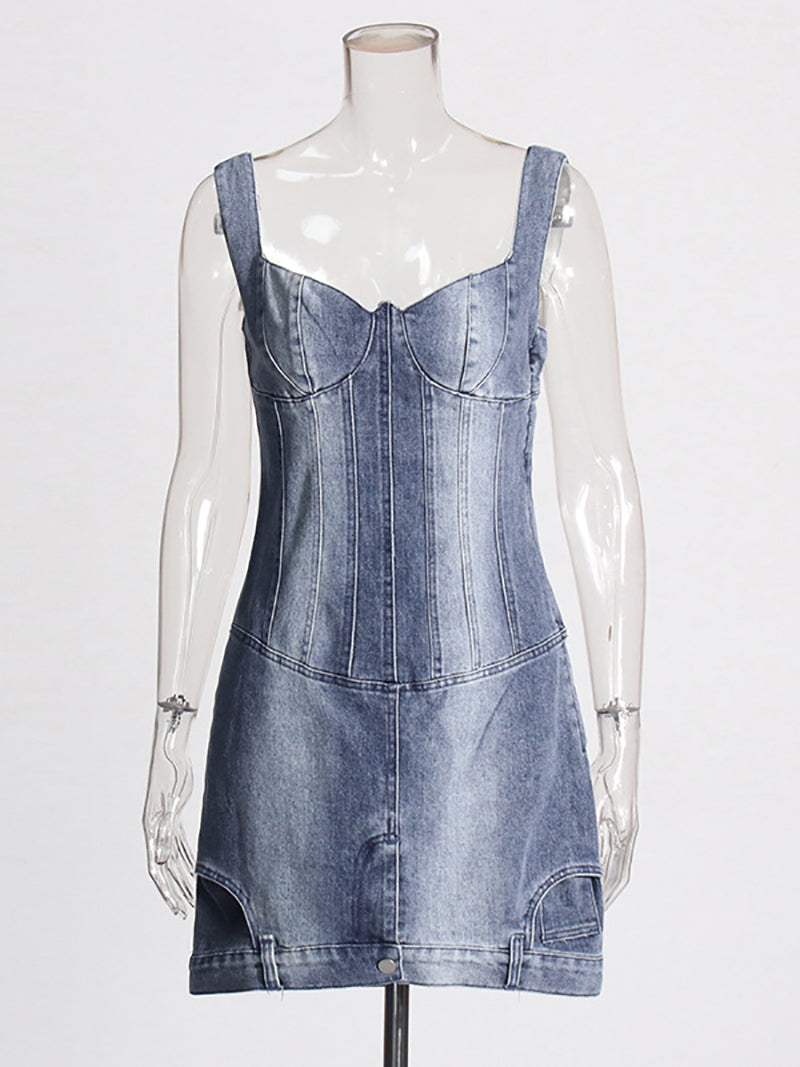 Off-White Upside-Down Denim Bustier Mini Dress