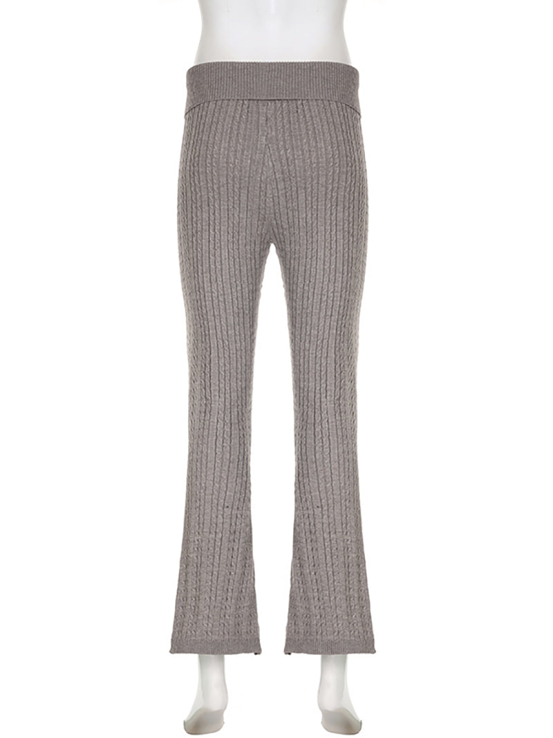 Leather Buckle Knit Casual Trousers