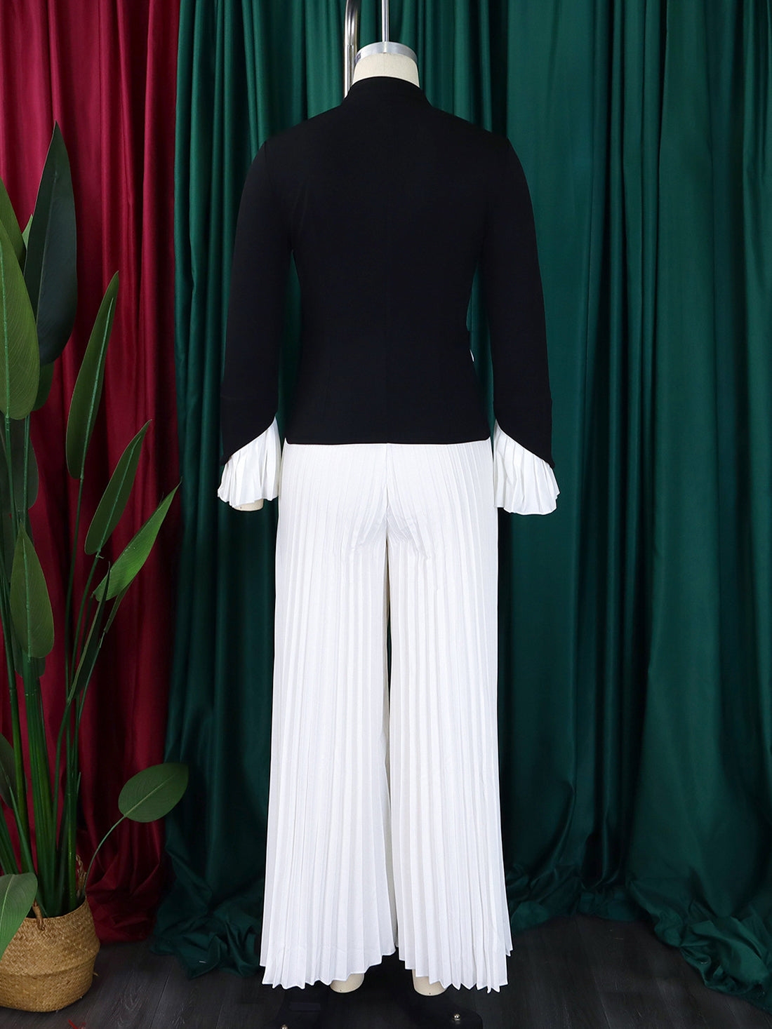 Casual V-neck Asymmetry Top Pleated Wide Leg Pants Set