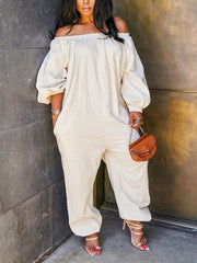 Solid Off Shoulder Casual Loose Jumpsuit