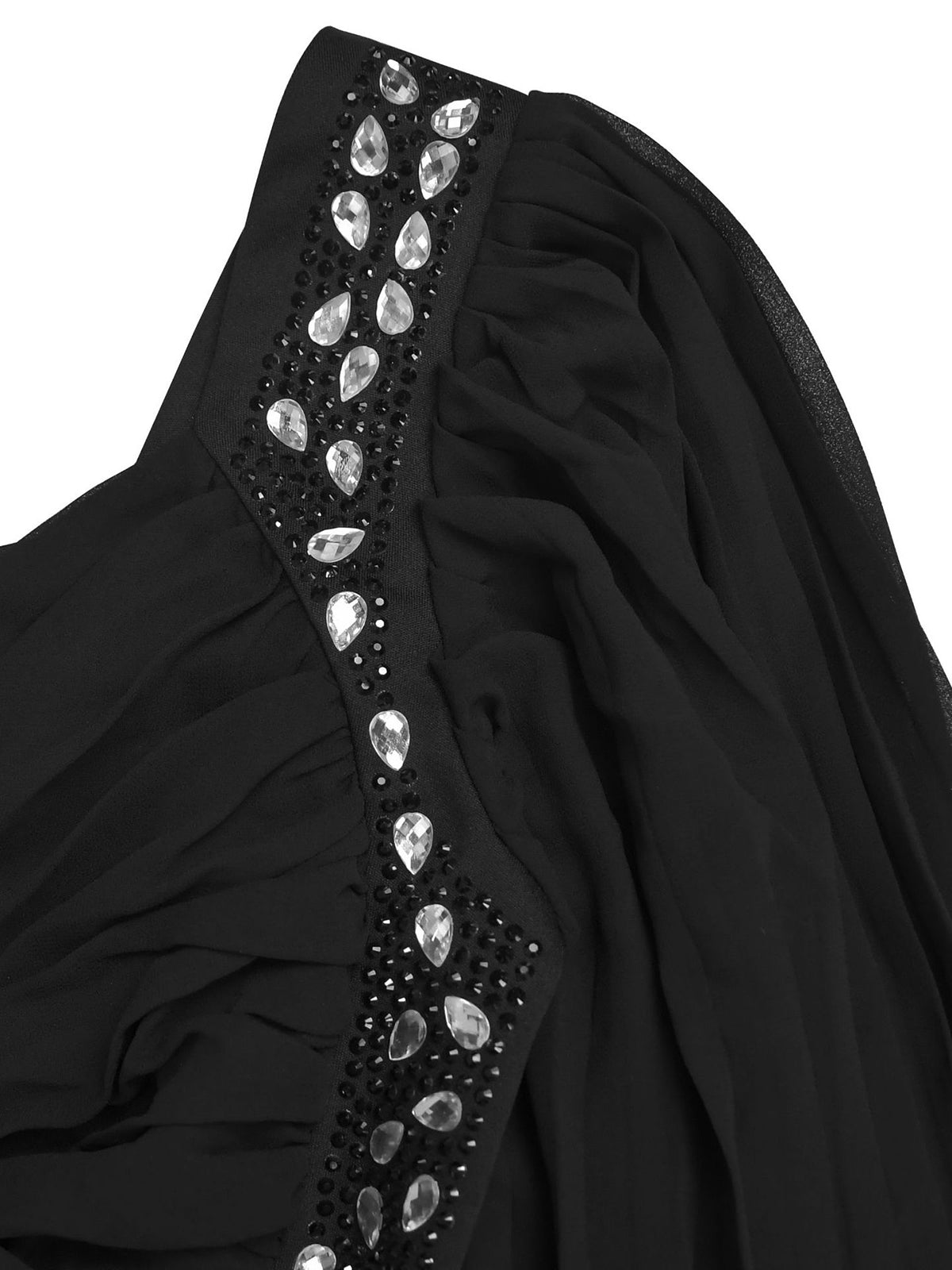 Elegant Rhinestone Sheer Puff Sleeve Mermaid Maxi Dress