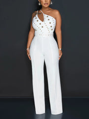 One Shoulder Backless Slim Jumpsuit