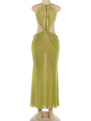 Sexy Halterneck Backless Sheer Mesh Maxi Dress