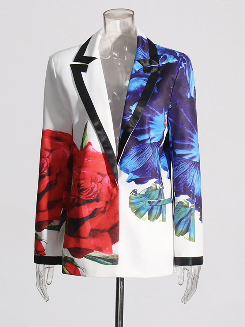 Fashion Deep V Floral Printed Blazer Set