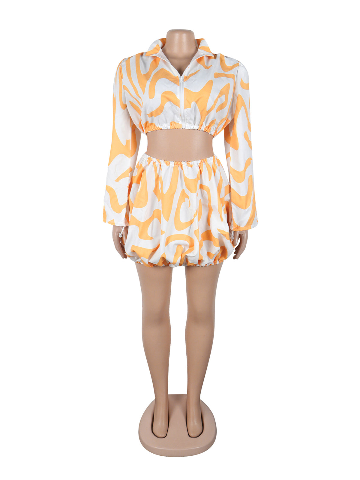 Casual Print Cropped Shirt High Waist Skirt Sets
