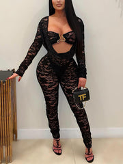 Sexy Lace See through Skinny Pants Club Sets