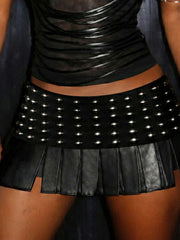 Studded Leather Look Pleated Mini Skirt
