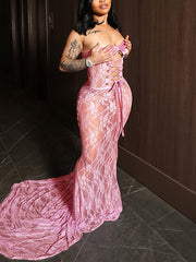 Sexy See-Through Lace Corset Strapless Maxi Dress