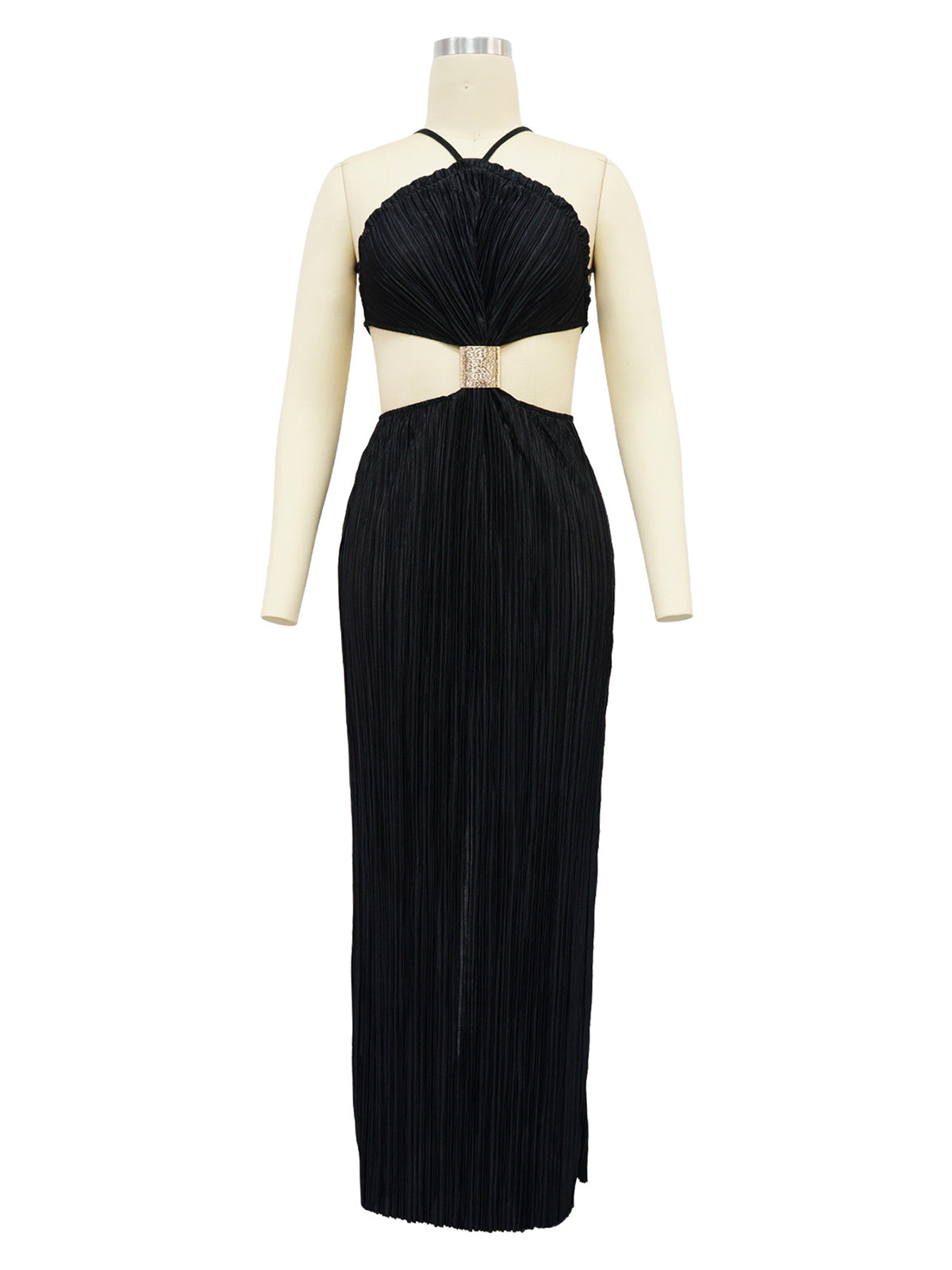 Sexy Backless Hollow Out Party Pleated Maxi Dress