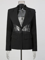 Lace Panel Sculpted Waist Blazer-boutique