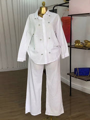Beaded Collared Shirt and Pants Set