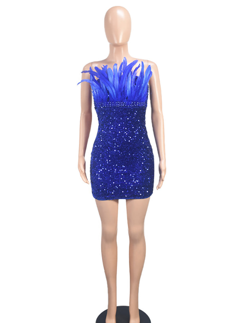 Sexy Feather Sequins Sexy Bodycon Dress