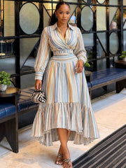 Striped Shirt and Asymmetric Skirt Set