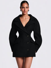 Lapel Puff Sleeve Fitted Button Front Coat