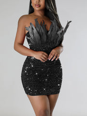 Sexy Feather Sequins Sexy Bodycon Dress