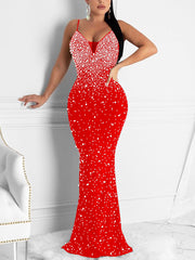 Sexy Spaghetti Strap Backless Rhinestones Evening Dress