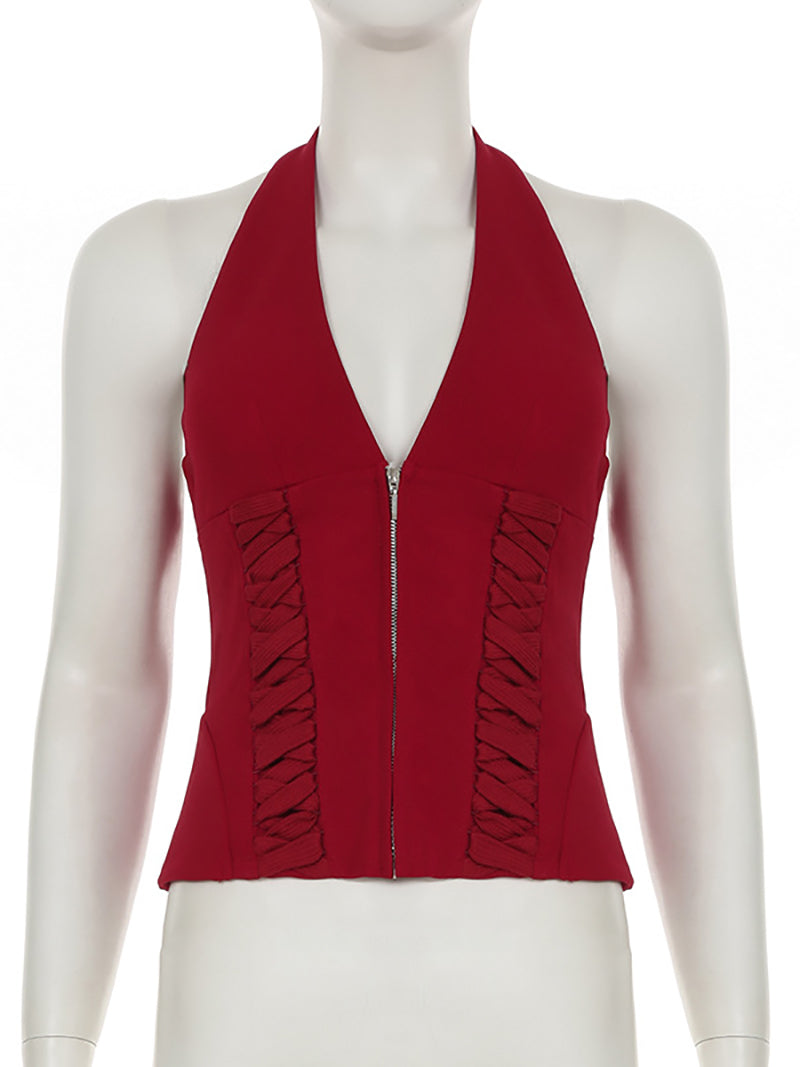 Sexy Halter Zip-up Corset Backless Top
