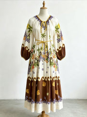 Printed Lantern Sleeve Resort Maxi Dress-boutique
