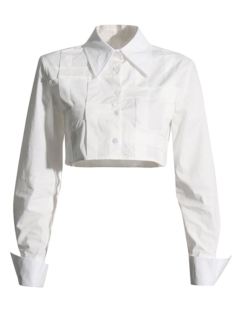 Fashion Lapel Long Sleeve Cropped Shirt