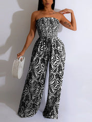 Fashion Strapless Print Wide leg Jumpsuit