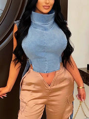 Fashion Heaps Collar Sleeveless Denim Waistcoat