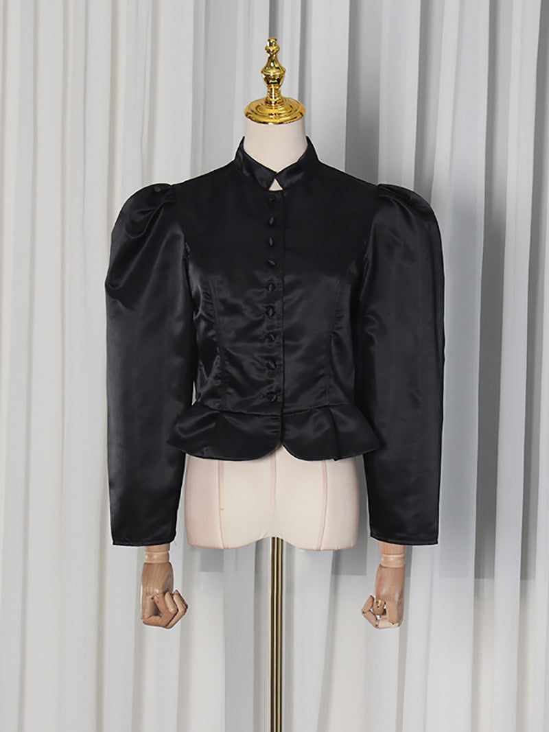 Fashion Stand Collar Puff Sleeve Shirt