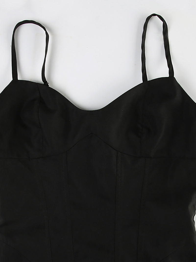Elegant Spaghetti Strap Slim Midi A-Line Dress