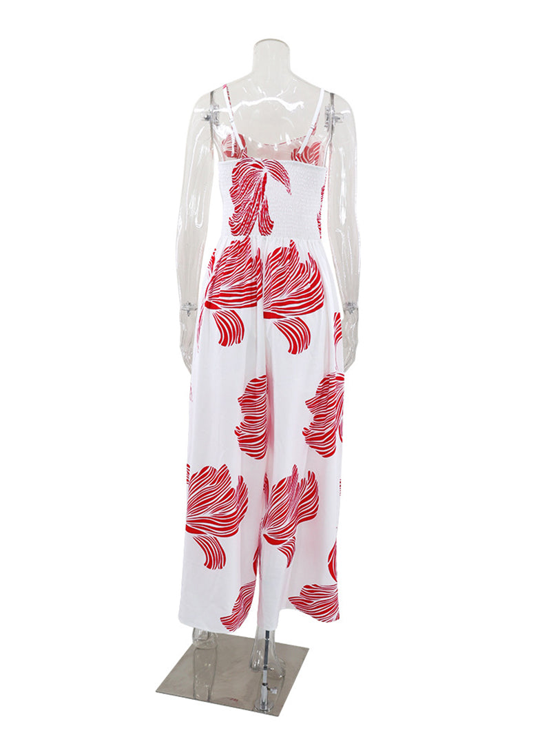 Casual Print Spaghetti Strap Wide Leg Jumpsuit