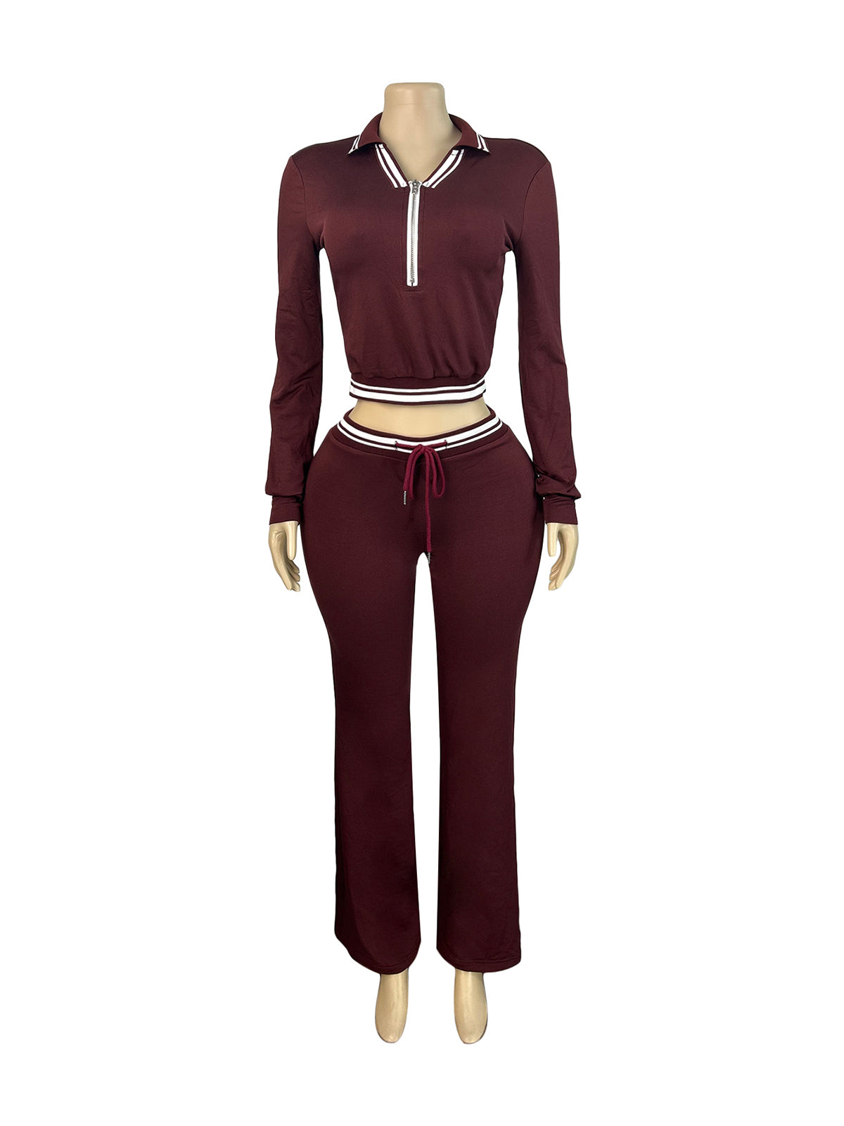Casual Stripe Zipper Top Drawstring Pants Sports Sets