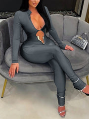 Sexy Deep V Cut Out Bodycon Jumpsuit