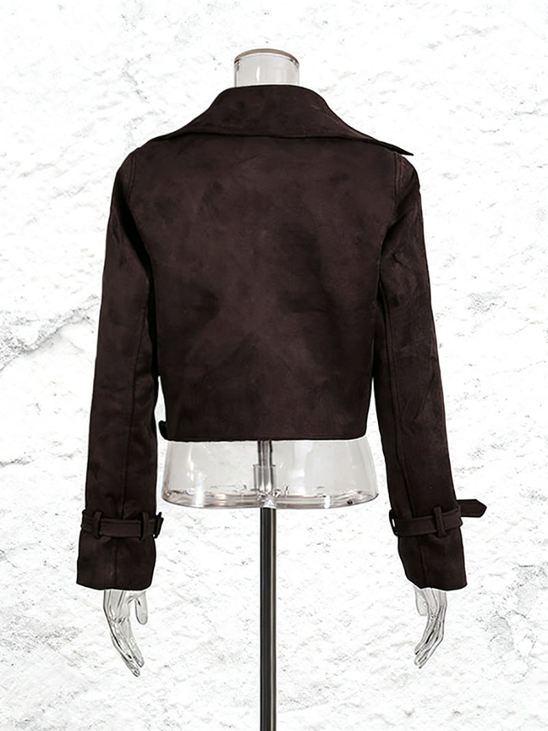 Vintage Lapel Neck Cropped Cinched Waist Jacket
