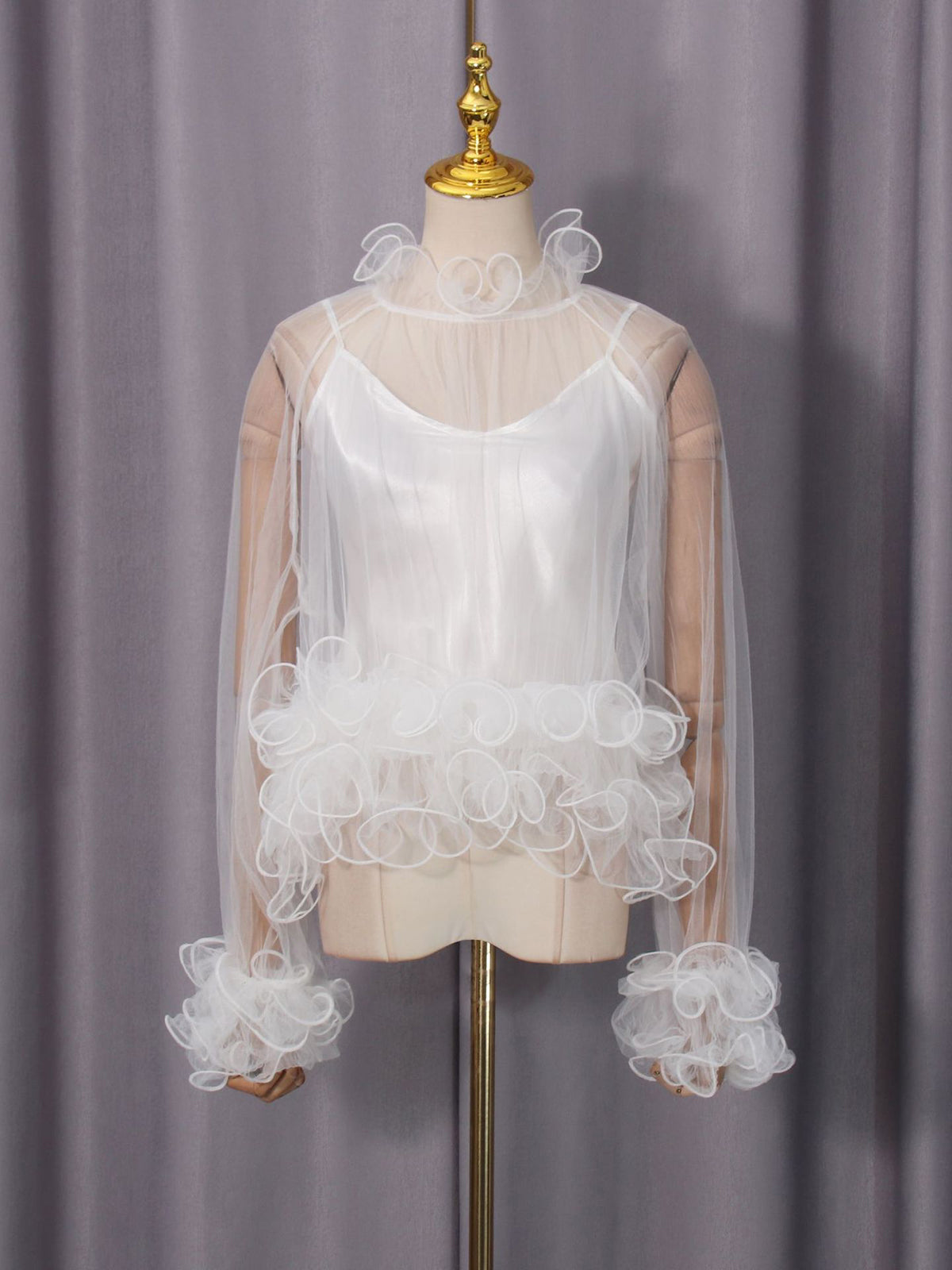 Fashion Straps Tops Sheer Mesh Lacework Shirts