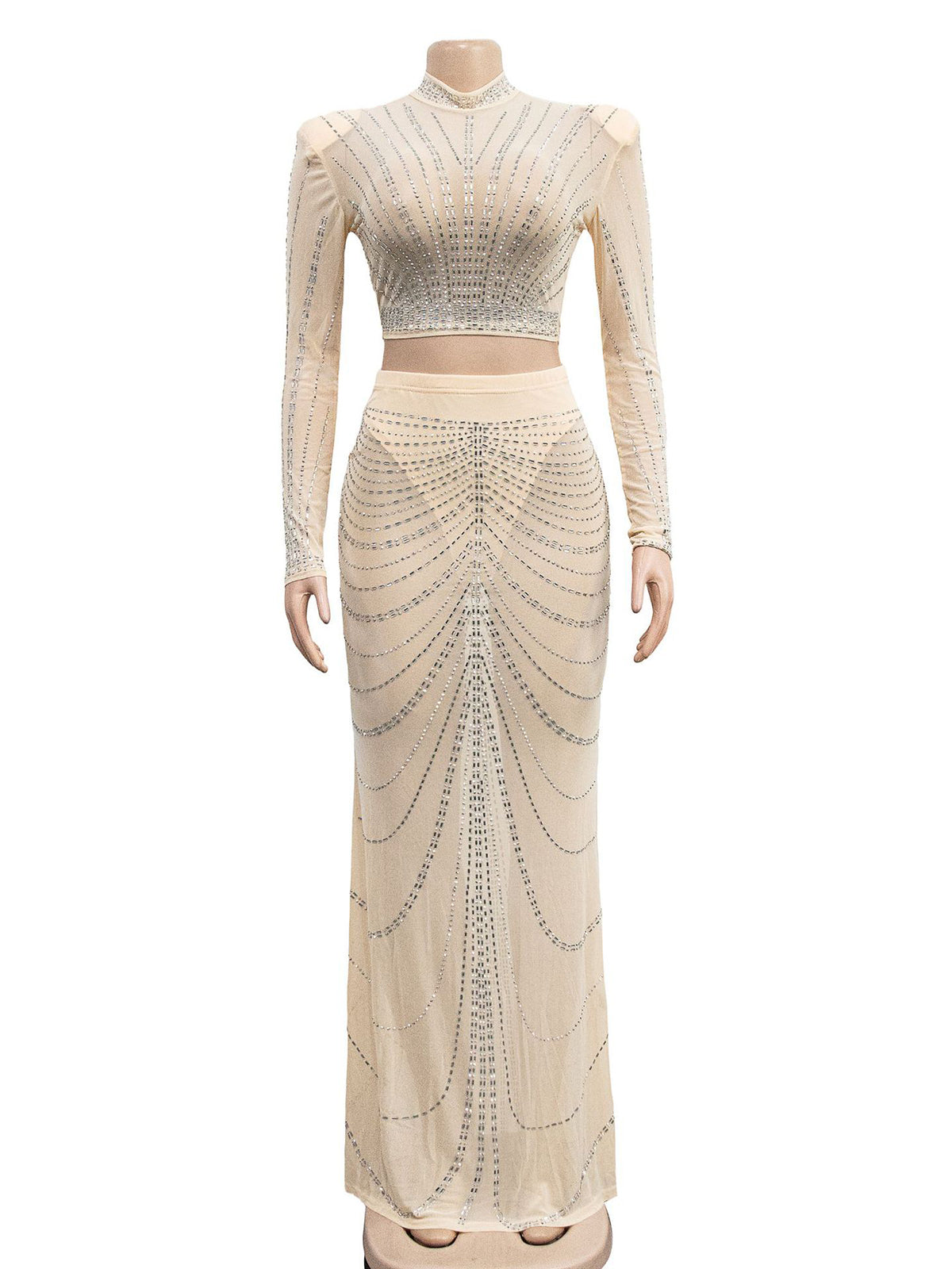 Sexy Rhinestone Sheer Mesh Skirt Club Sets