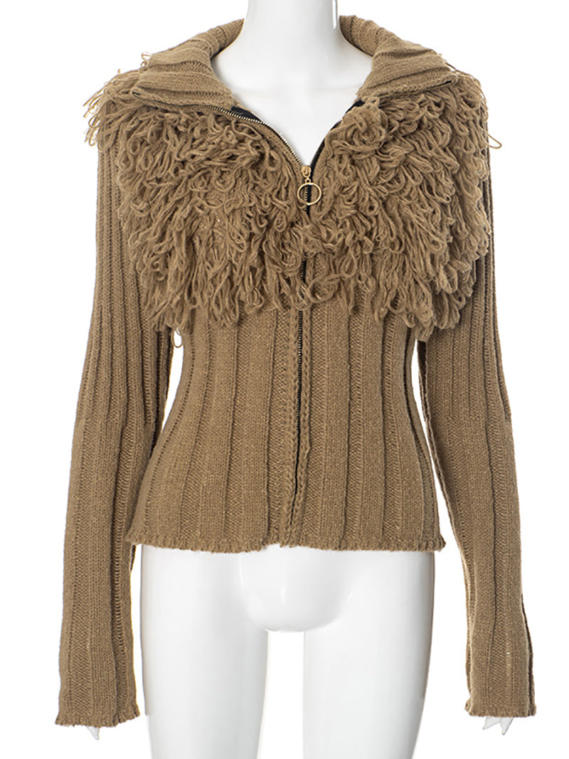 Fashion Fringe Trim Knit Cardigan Sweater