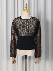 Fashion Long Sleeve Spliced Lace Tunic Vintage T Shirt