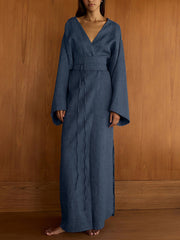 Casual V Neck High Waist Slit Maxi Dress