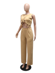 Sleeveless Hollow out  Top Long Pant Two Piece Set