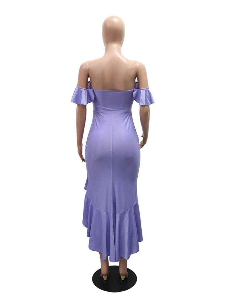 Sexy Off Shoulder Hollow Irregular Ruffle Maxi Dress