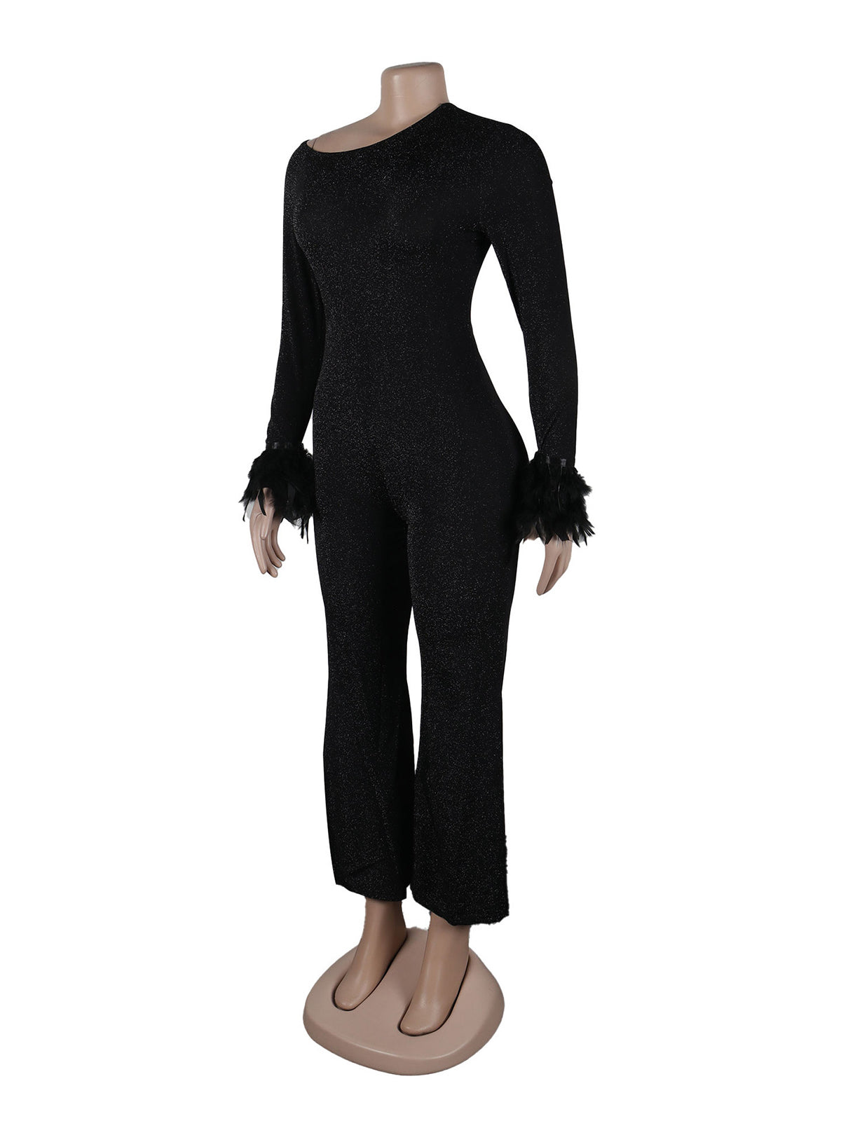 Sloping Shoulder Feather Sleeve Jumpsuit