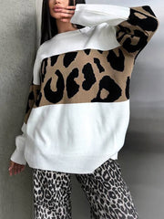 Color Block Leopard Pattern Patchwork Loose Sweater