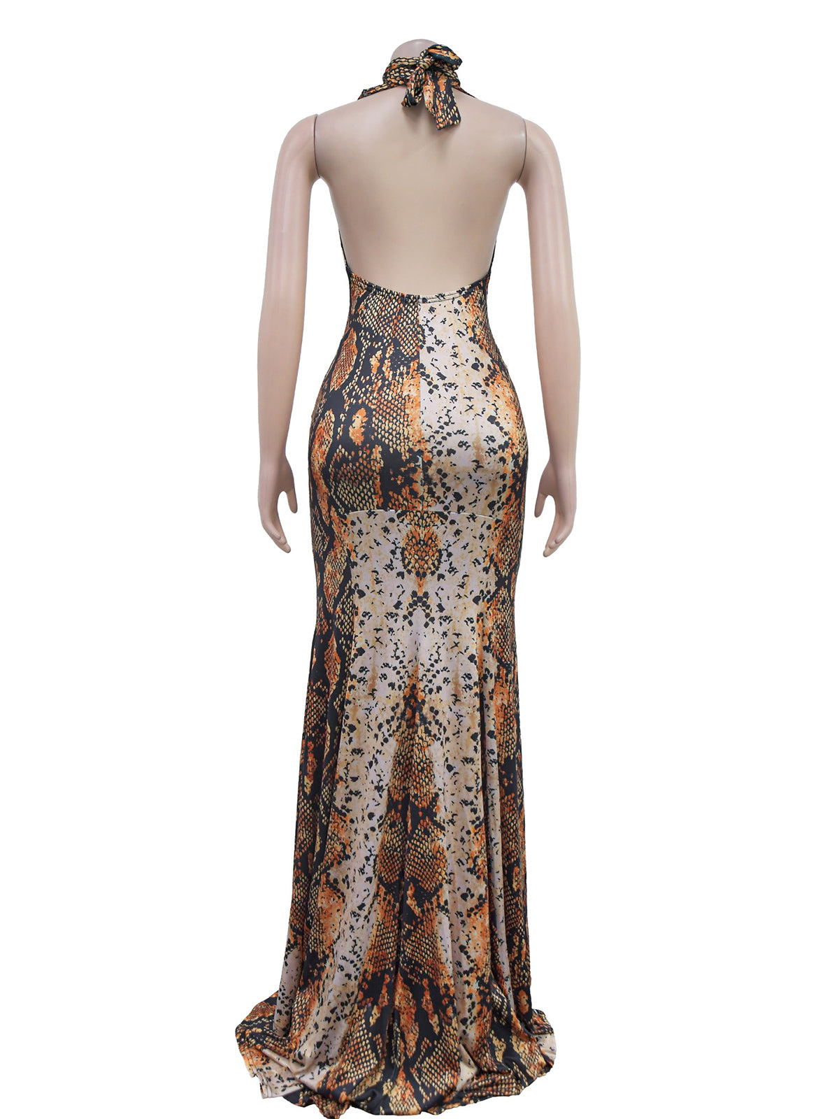 Python Print Deep V Neck Backless Split Hem Long Dress