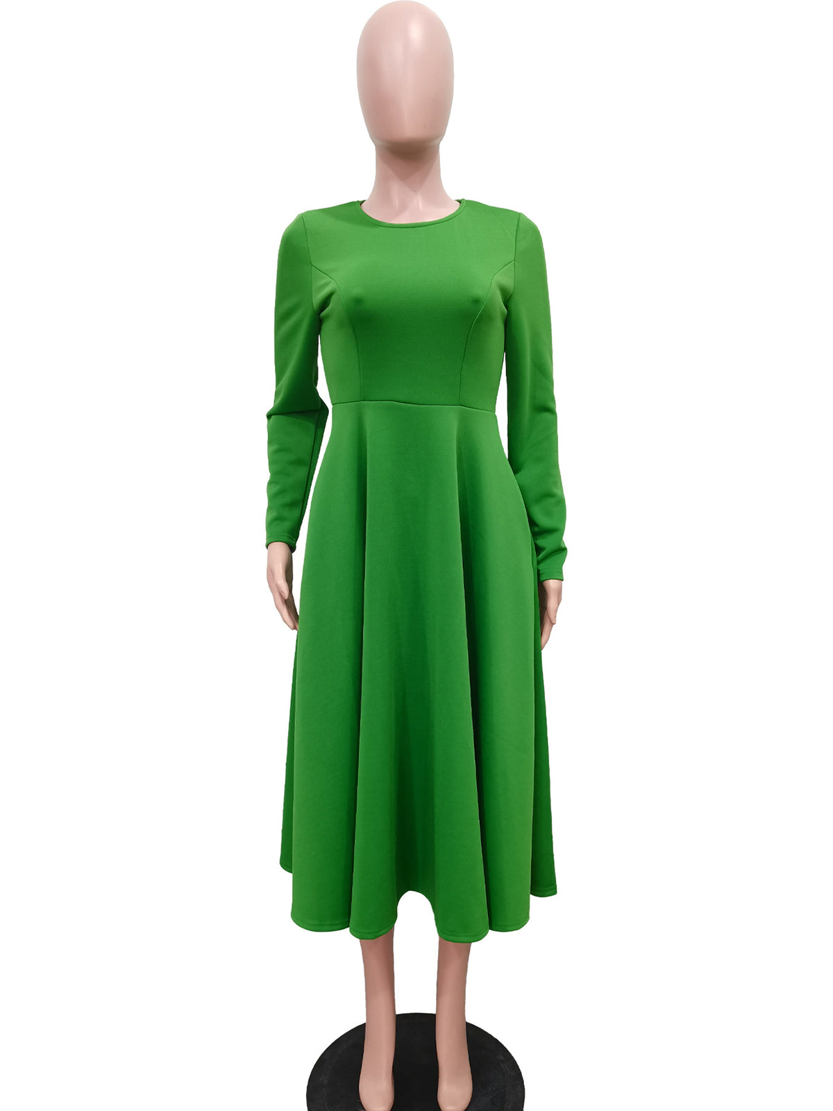 Elegant Round Collar Cinched Waist A-Line Dress