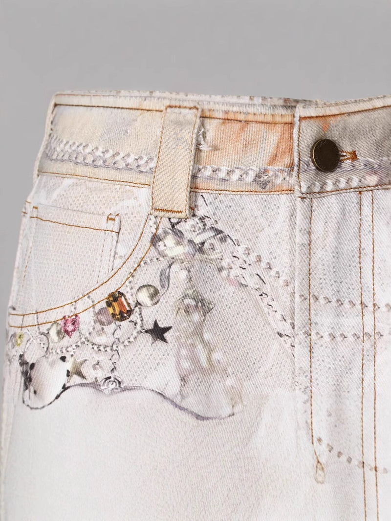 Fashion Print Wide Leg Jeans
