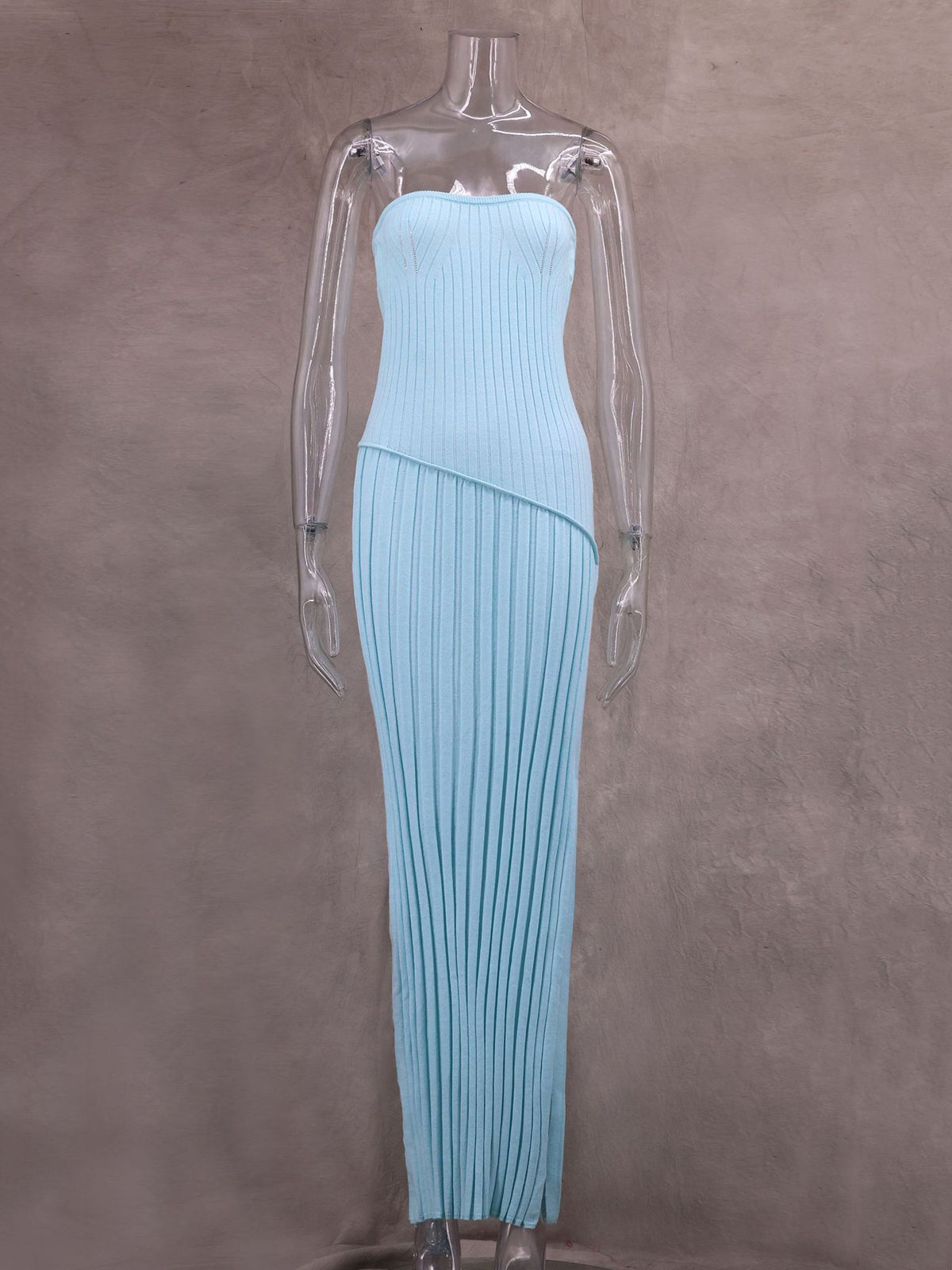 Fashion Knit Strapless Spliced Folds High Waist Dress