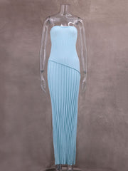 Fashion Knit Strapless Spliced Folds High Waist Dress