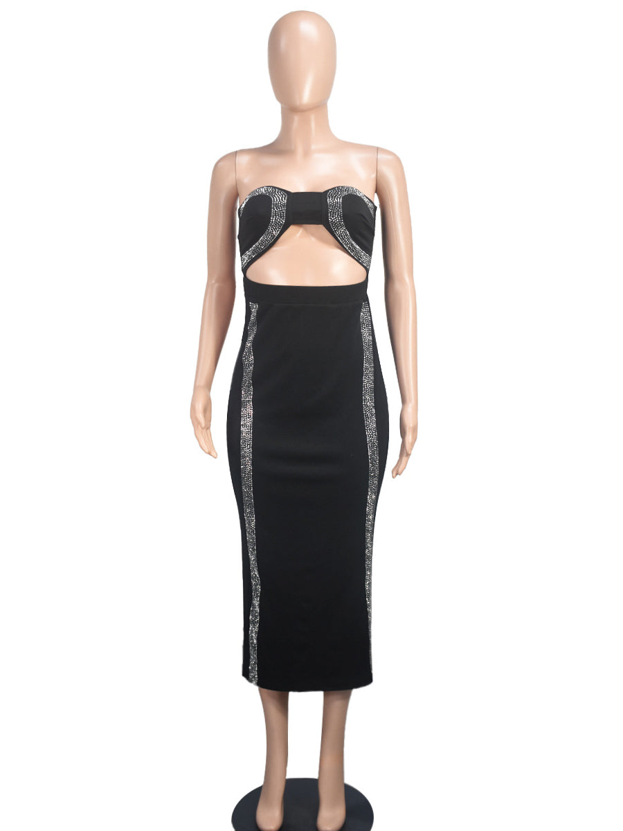 Sexy Mesh Beaded Party Midi Dress