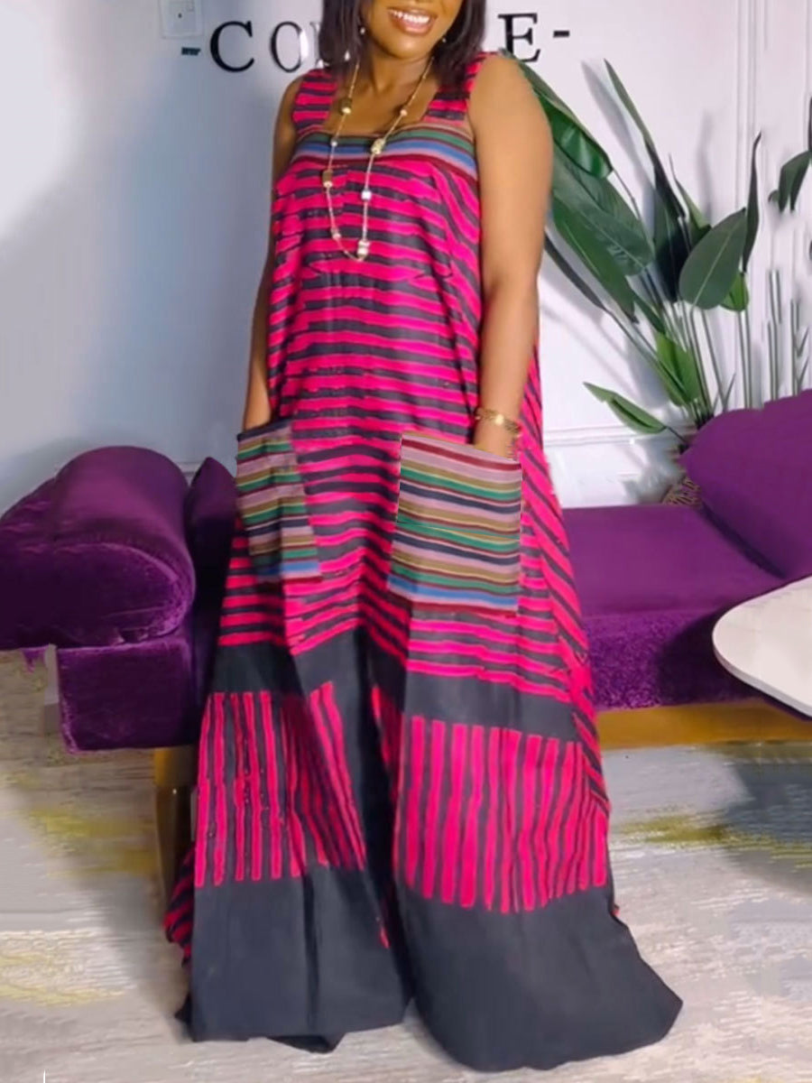 Sexy Striped Print Sleeveless Loose Wide Leg Jumpsuit