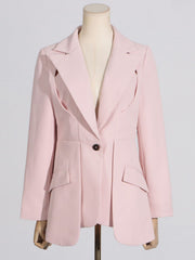 Solid Patchwork Button Minimalist Blazer